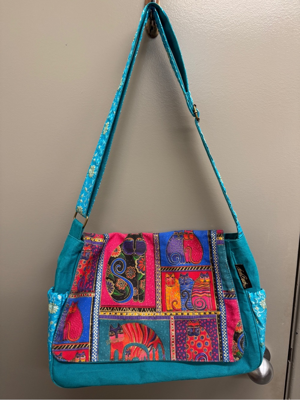 Laurel Burch Whimsical Multi-Color Cat Convertible Messenger Bag